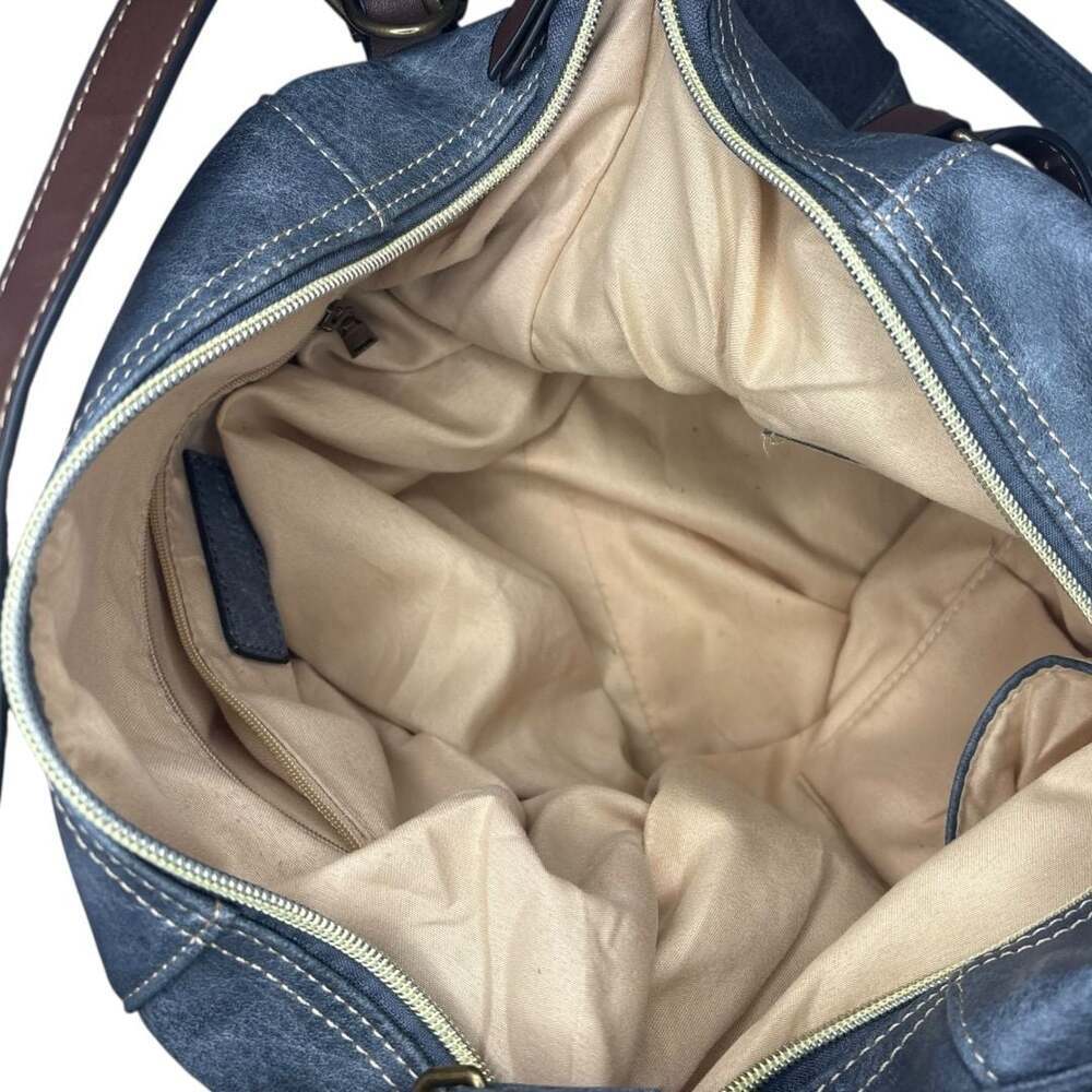 Brenice Large Faux Leather Grey Crossbody Hobo Bag with Contrast Straps - Picture 4 of 9